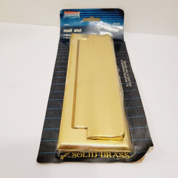Vtg National Brand Polished Brass Spring Action Flap Mail Slot - Picture 3 of 4